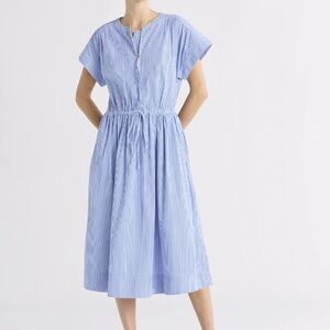 Elegant Light Blue Striped Midi Dress